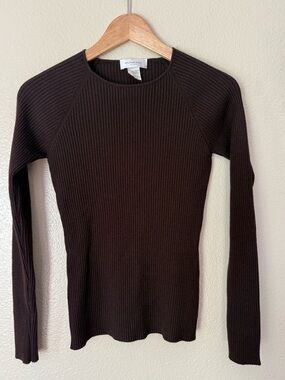 Rivamonti Dark Brown Ribbed Wool Crewneck Sweater